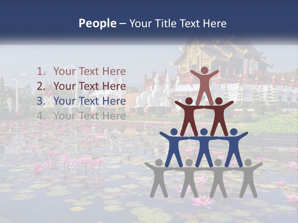 A Large Building With Lots Of Water Lilies In Front Of It PowerPoint Template