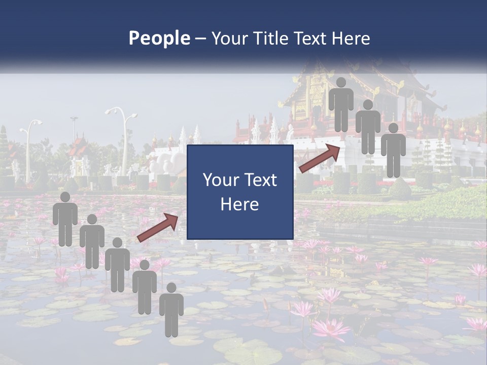A Large Building With Lots Of Water Lilies In Front Of It PowerPoint Template