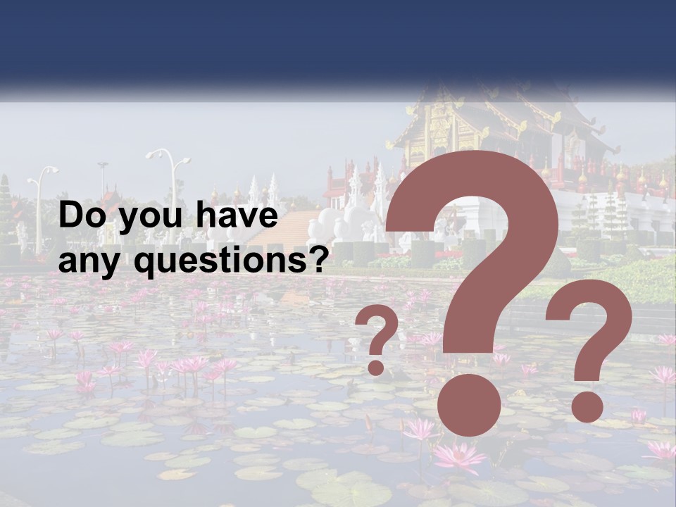 A Large Building With Lots Of Water Lilies In Front Of It PowerPoint Template