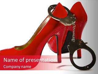 A Red High Heeled Shoe With A Gun On The Ankle PowerPoint Template