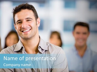 A Man Smiling In Front Of A Group Of People PowerPoint Template