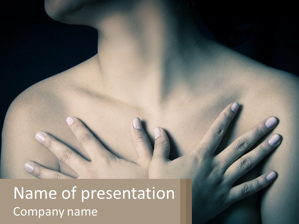 A Woman With Her Hands On Her Chest PowerPoint Template