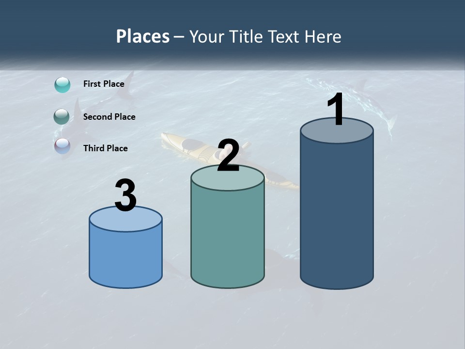 A Man In A Kayak Surrounded By Sharks PowerPoint Template