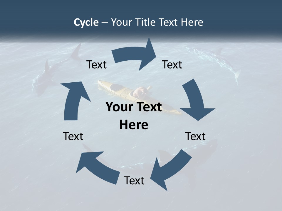 A Man In A Kayak Surrounded By Sharks PowerPoint Template