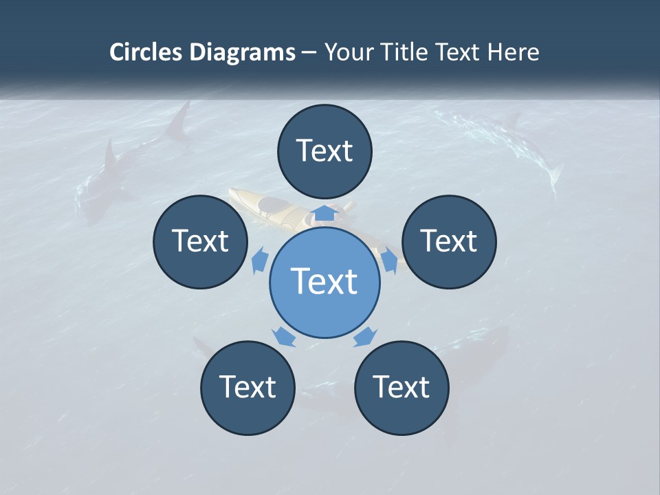 A Man In A Kayak Surrounded By Sharks PowerPoint Template