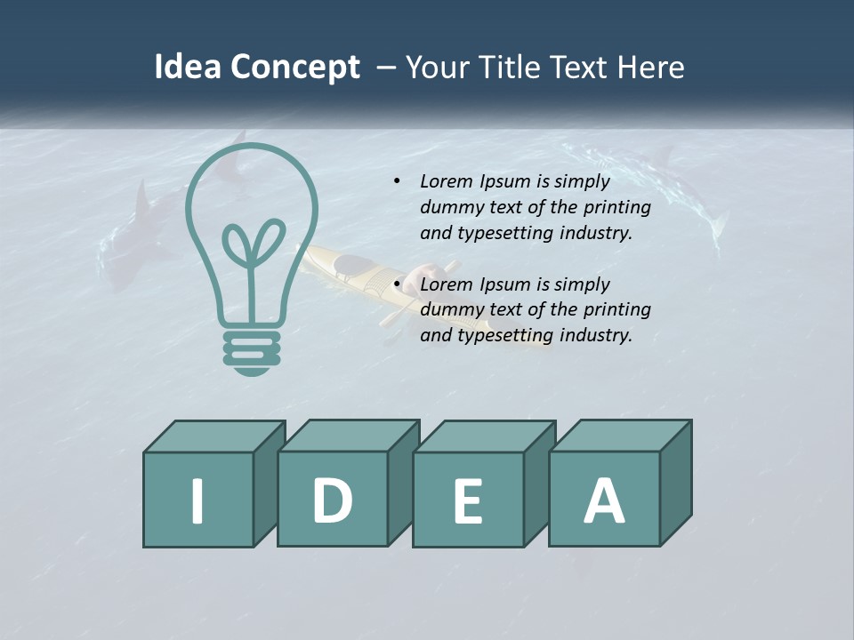 A Man In A Kayak Surrounded By Sharks PowerPoint Template