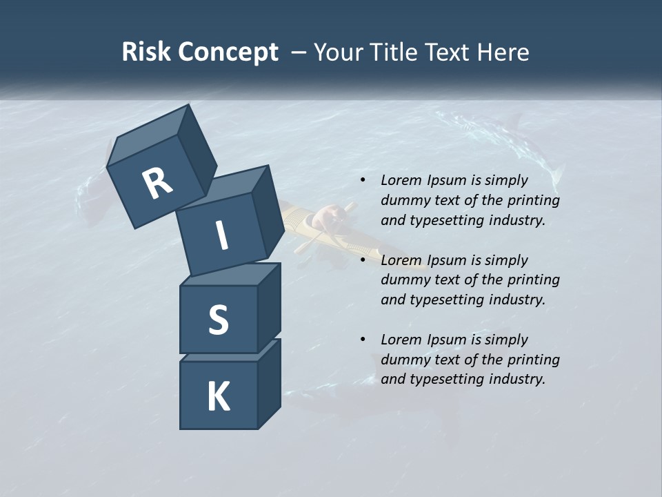 A Man In A Kayak Surrounded By Sharks PowerPoint Template