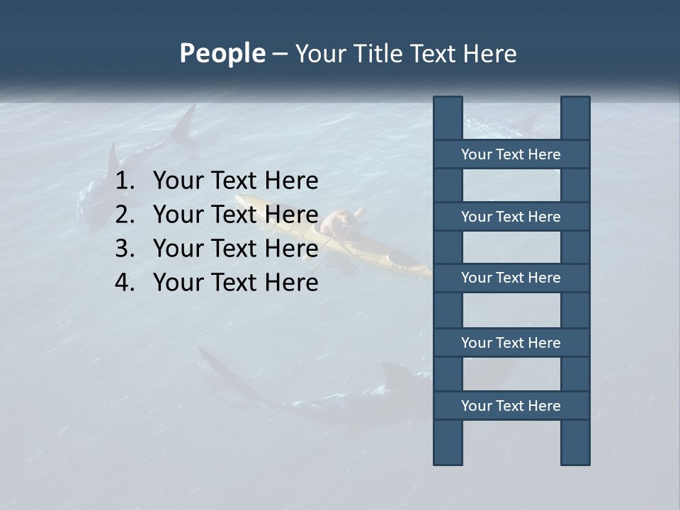 A Man In A Kayak Surrounded By Sharks PowerPoint Template