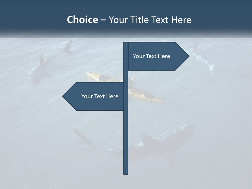 A Man In A Kayak Surrounded By Sharks PowerPoint Template