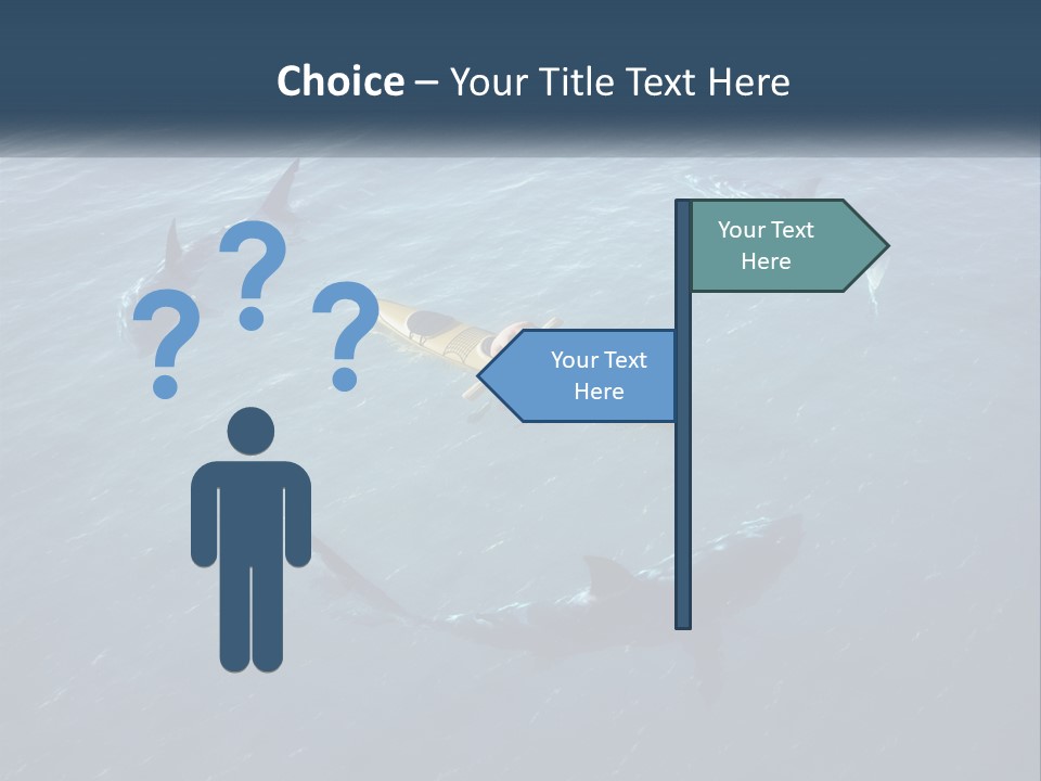 A Man In A Kayak Surrounded By Sharks PowerPoint Template