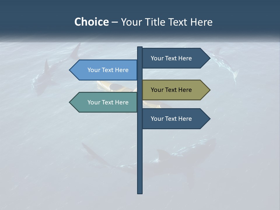 A Man In A Kayak Surrounded By Sharks PowerPoint Template