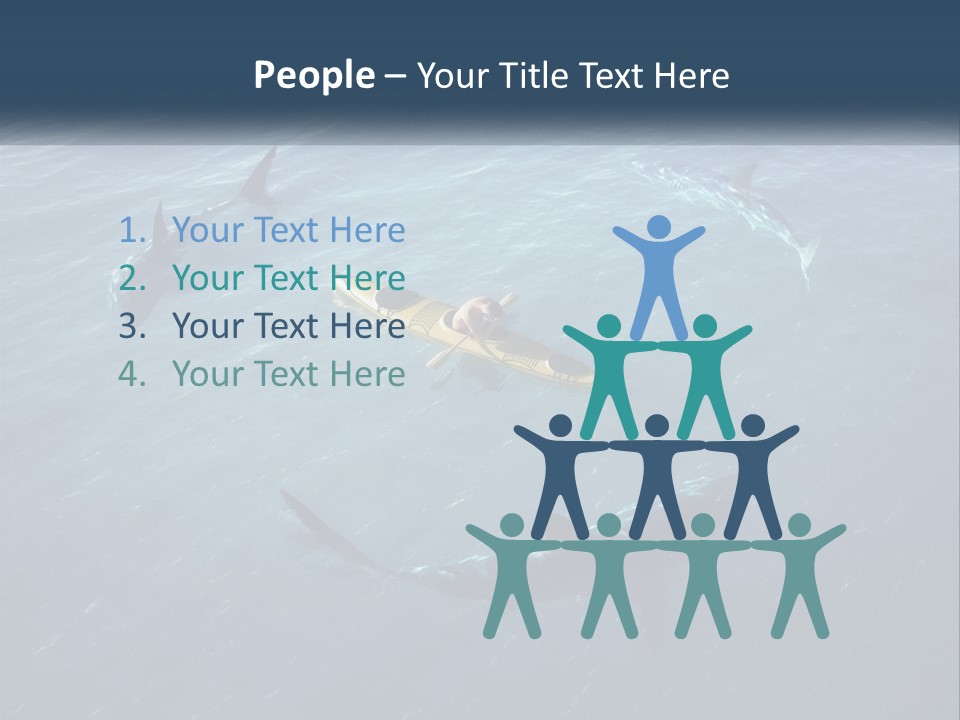 A Man In A Kayak Surrounded By Sharks PowerPoint Template