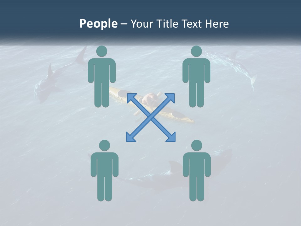 A Man In A Kayak Surrounded By Sharks PowerPoint Template