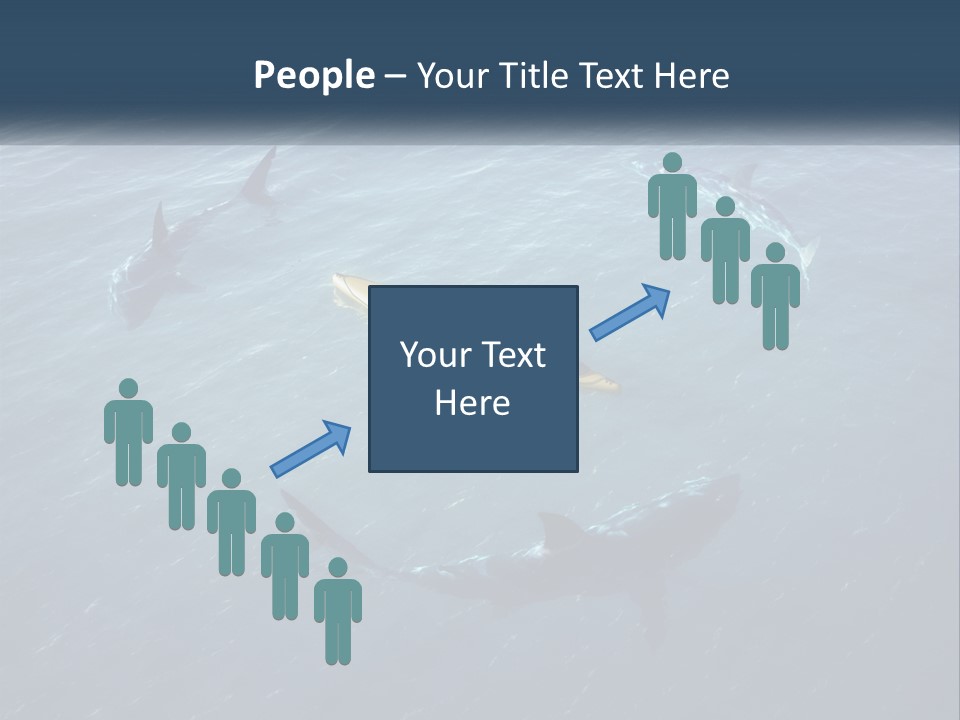 A Man In A Kayak Surrounded By Sharks PowerPoint Template