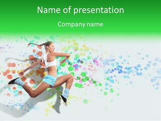 A Woman Tennis Player In Action On A Green And White Background PowerPoint Template