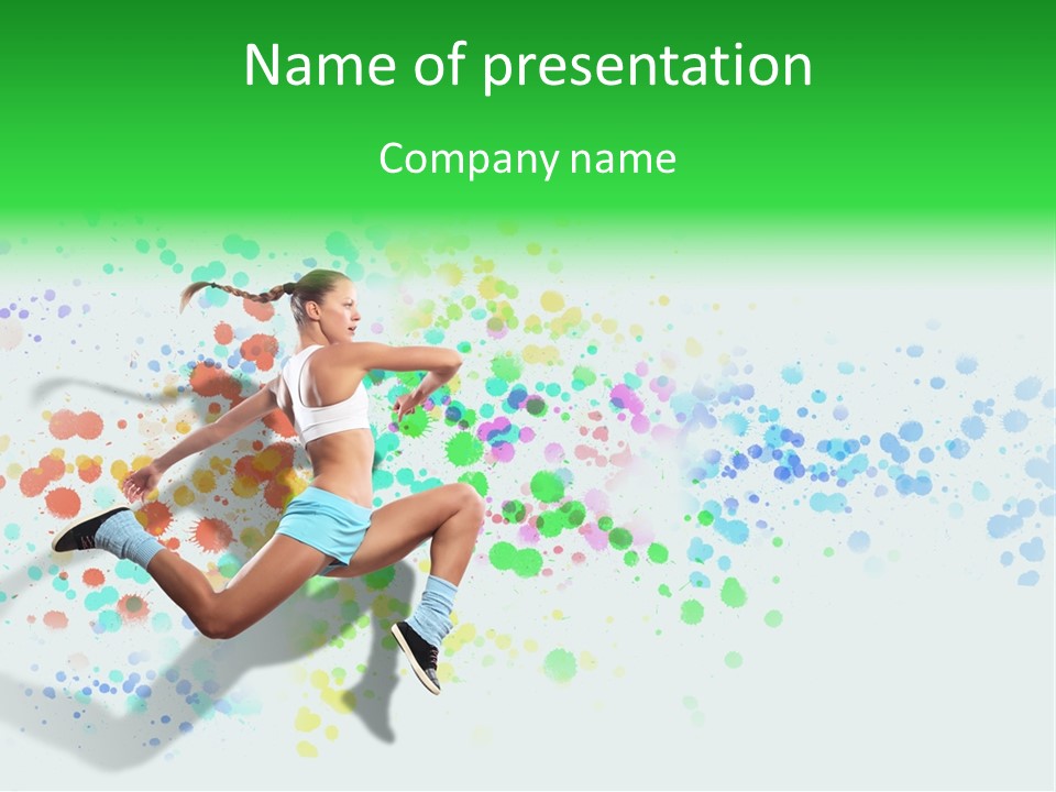 A Woman Tennis Player In Action On A Green And White Background PowerPoint Template