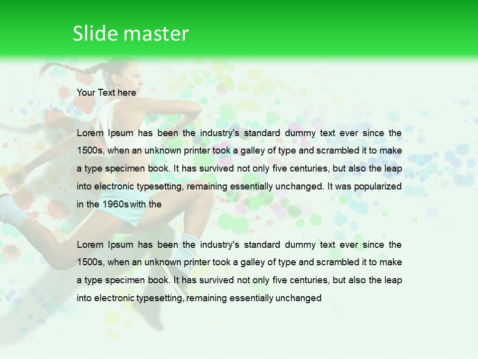 A Woman Tennis Player In Action On A Green And White Background PowerPoint Template