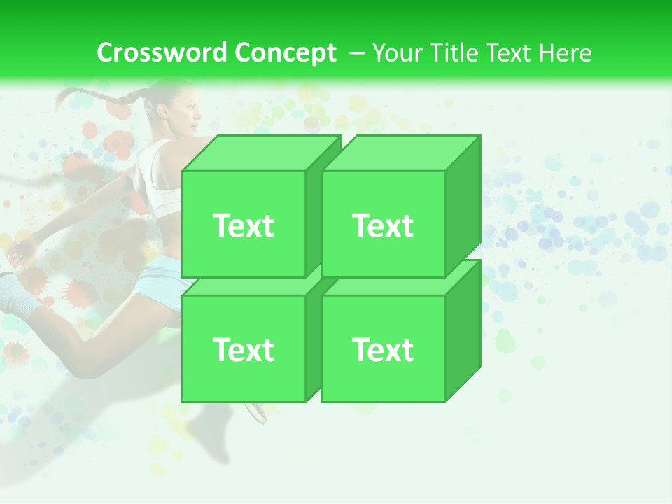 A Woman Tennis Player In Action On A Green And White Background PowerPoint Template