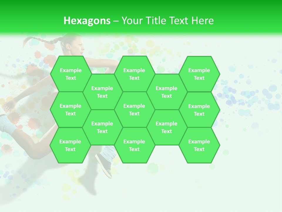 A Woman Tennis Player In Action On A Green And White Background PowerPoint Template