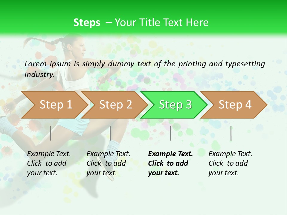 A Woman Tennis Player In Action On A Green And White Background PowerPoint Template