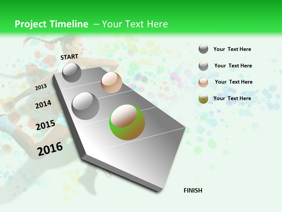 A Woman Tennis Player In Action On A Green And White Background PowerPoint Template
