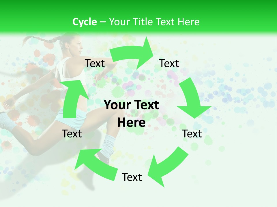 A Woman Tennis Player In Action On A Green And White Background PowerPoint Template