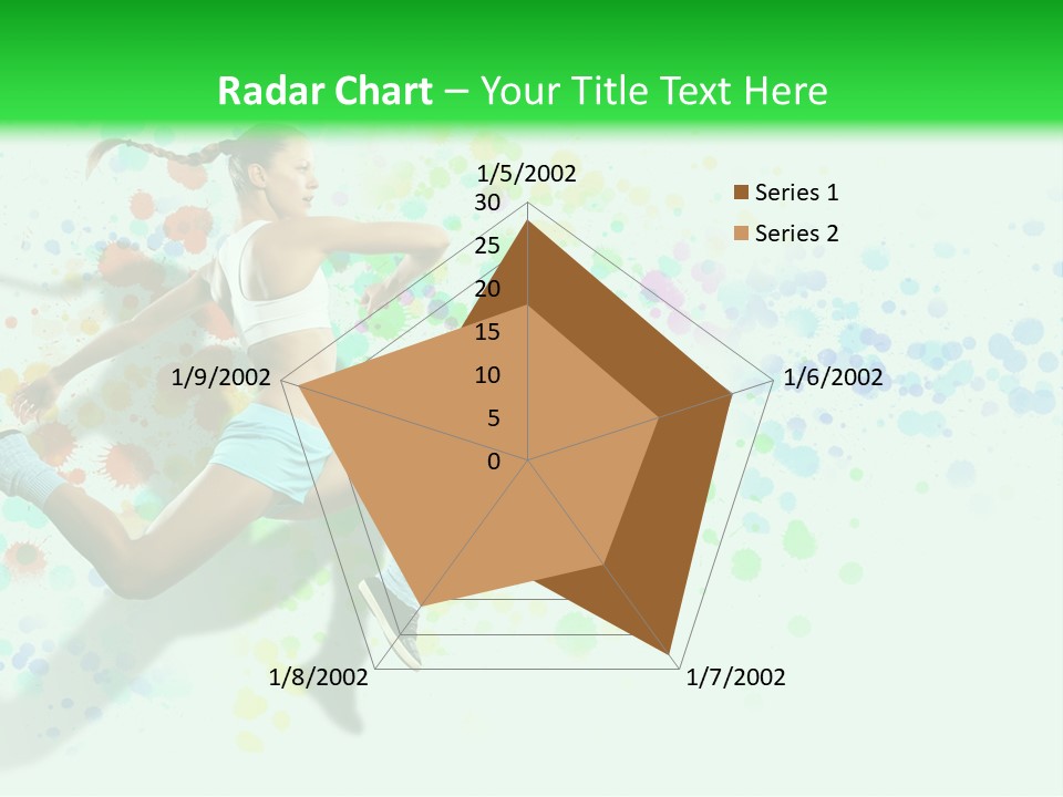 A Woman Tennis Player In Action On A Green And White Background PowerPoint Template