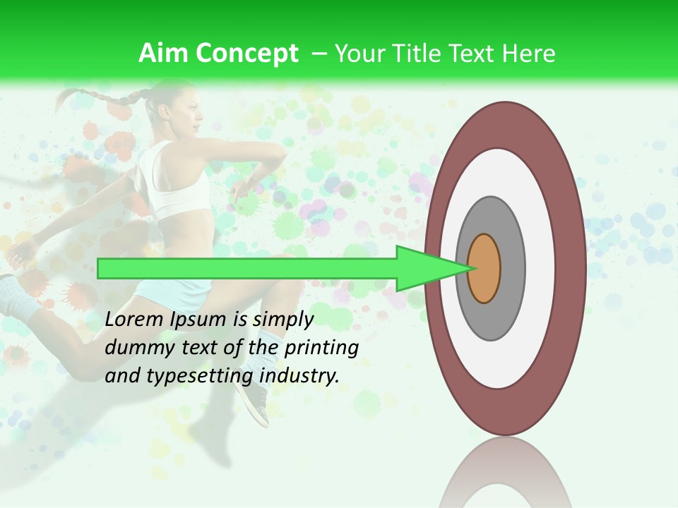 A Woman Tennis Player In Action On A Green And White Background PowerPoint Template