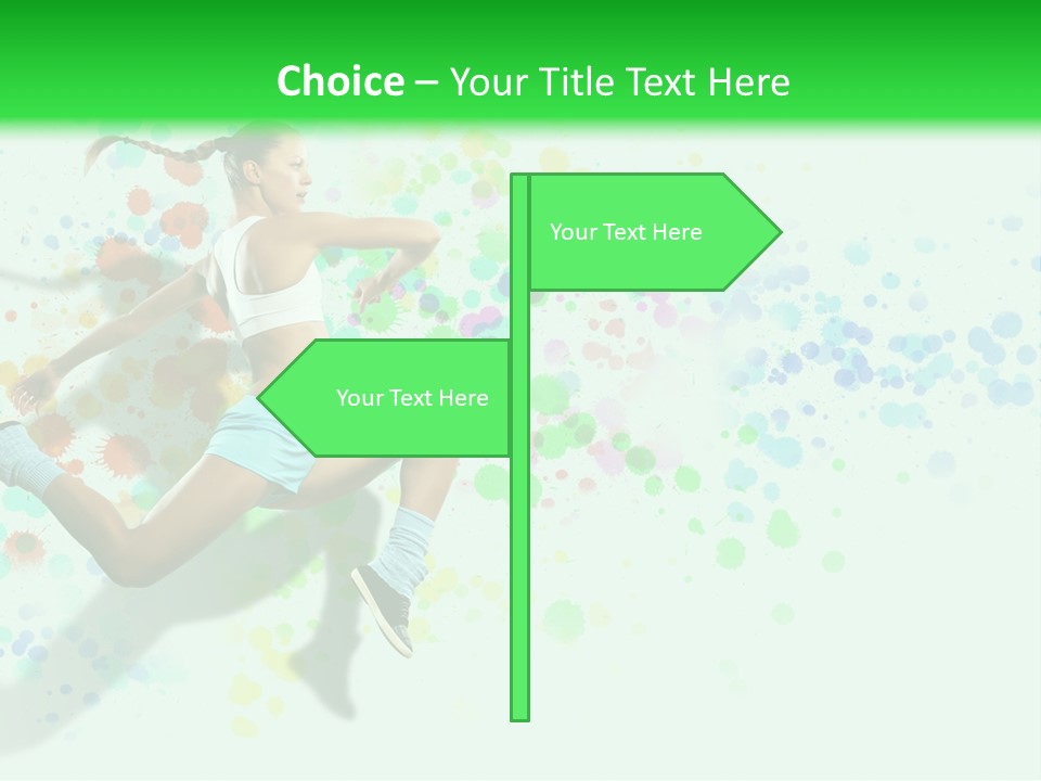 A Woman Tennis Player In Action On A Green And White Background PowerPoint Template