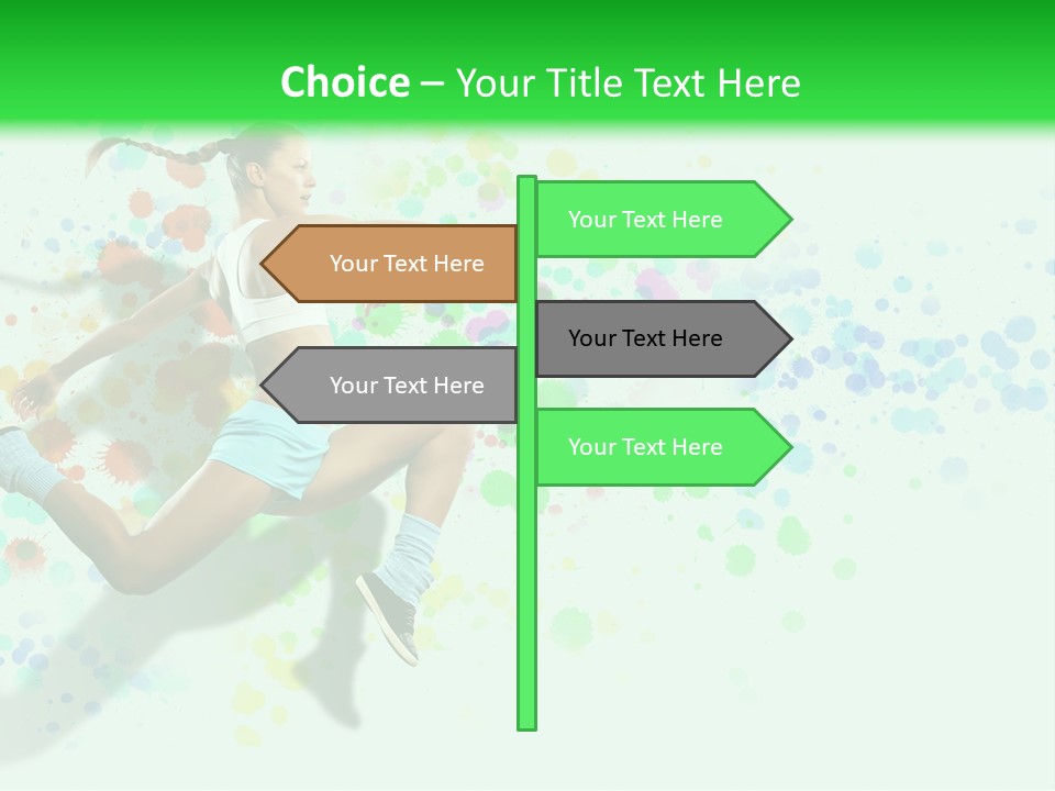 A Woman Tennis Player In Action On A Green And White Background PowerPoint Template
