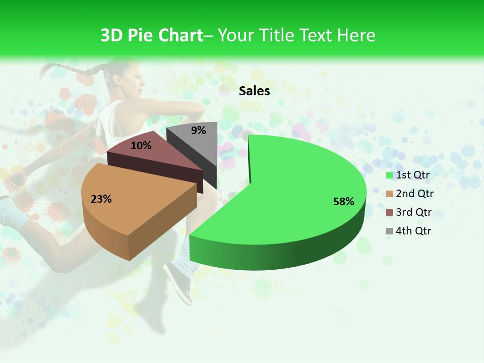 A Woman Tennis Player In Action On A Green And White Background PowerPoint Template