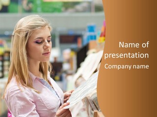 A Woman Reading A Piece Of Paper In A Store PowerPoint Template