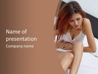 A Woman Sitting On A Bed With Her Stomach Exposed PowerPoint Template