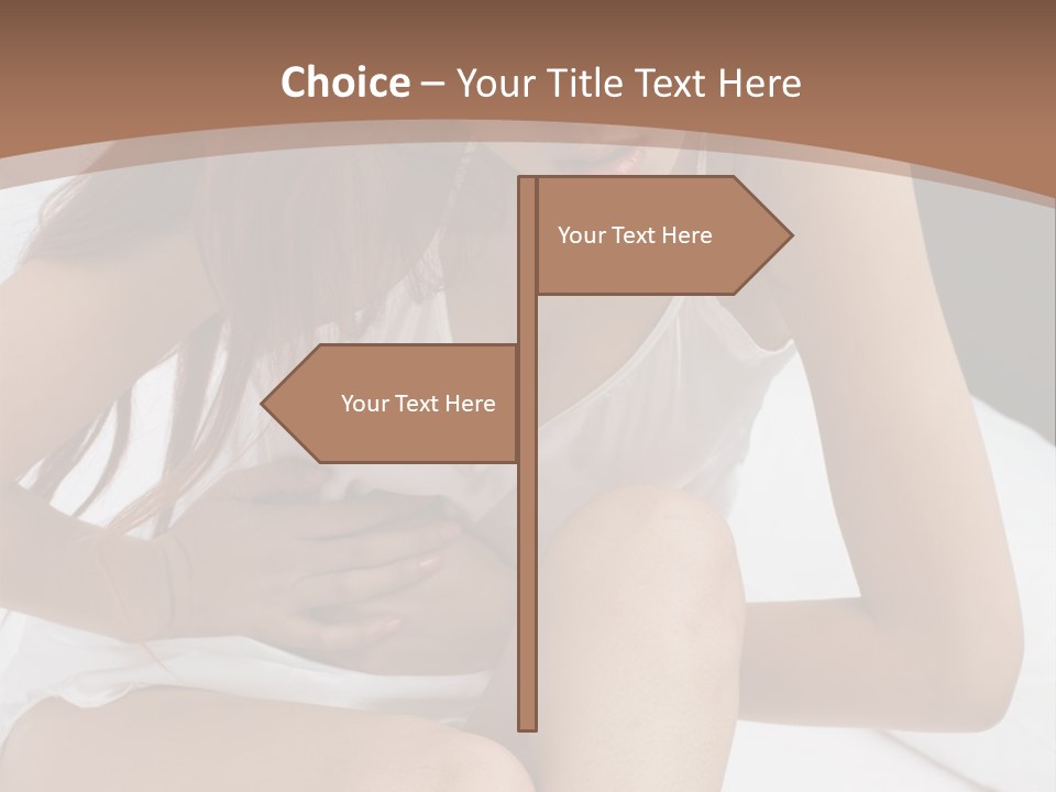 A Woman Sitting On A Bed With Her Stomach Exposed PowerPoint Template
