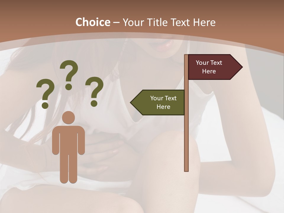 A Woman Sitting On A Bed With Her Stomach Exposed PowerPoint Template