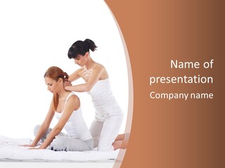 Two Women Sitting On A Bed With A White Background PowerPoint Template