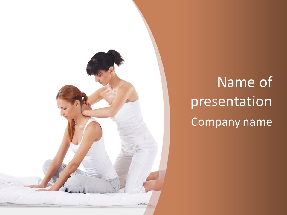 Two Women Sitting On A Bed With A White Background PowerPoint Template