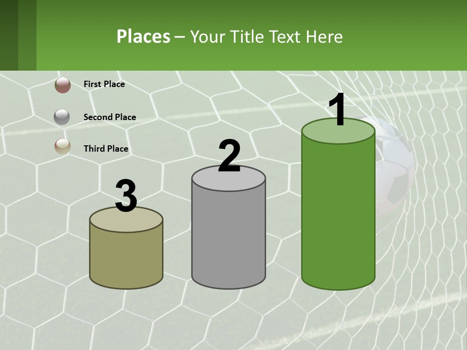 A Soccer Ball Is In The Net Of A Soccer Field PowerPoint Template