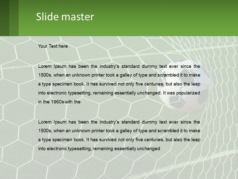 A Soccer Ball Is In The Net Of A Soccer Field PowerPoint Template