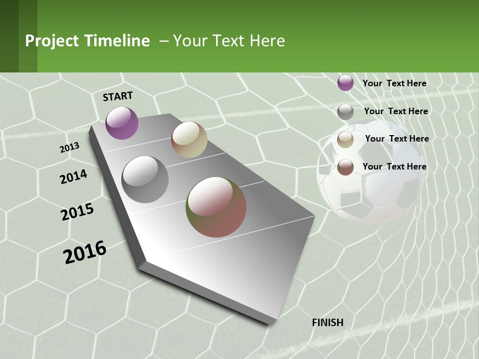 A Soccer Ball Is In The Net Of A Soccer Field PowerPoint Template