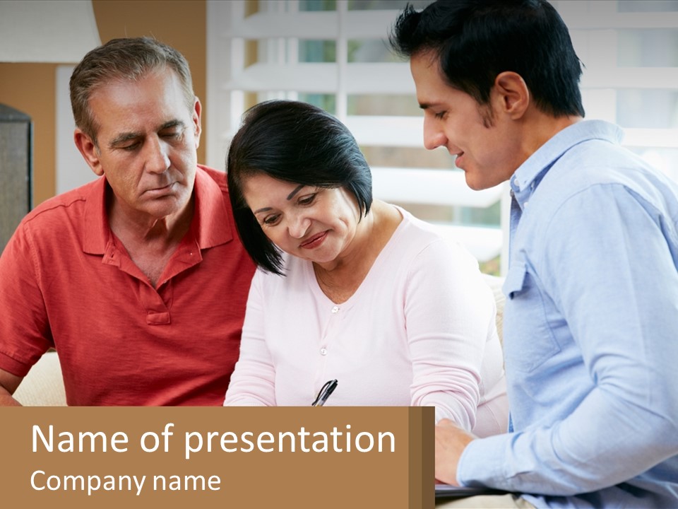 A Man And A Woman Looking At A Piece Of Paper PowerPoint Template