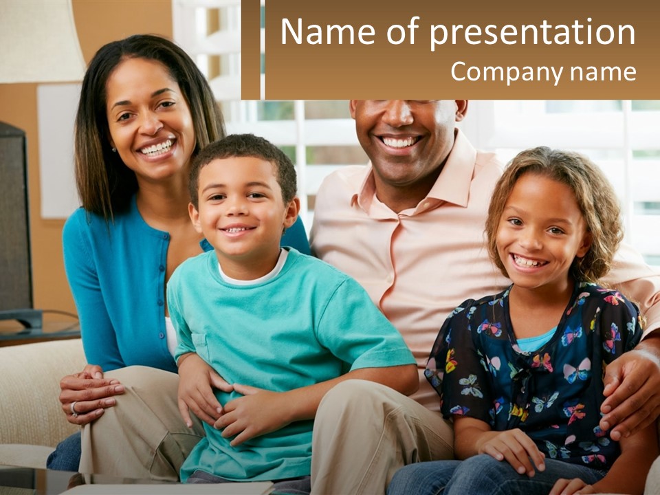 A Family Sitting On A Couch In A Living Room PowerPoint Template