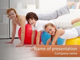 A Group Of Children Are Doing Exercises On Exercise Balls PowerPoint Template