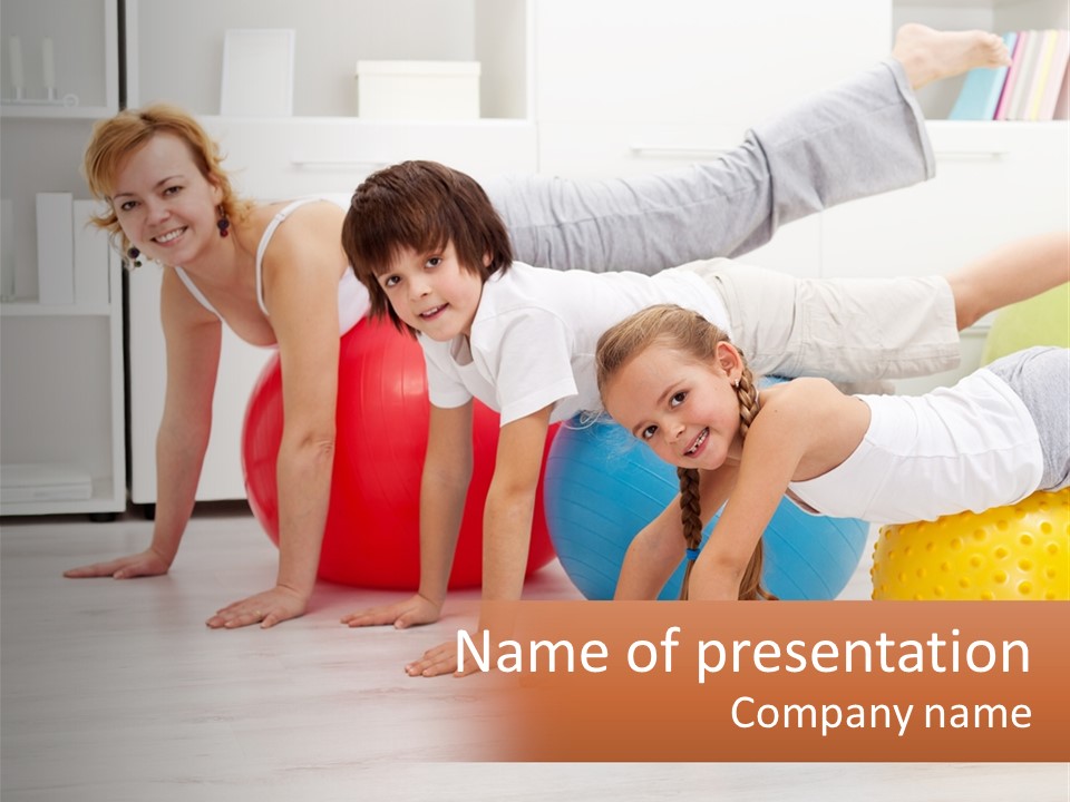 A Group Of Children Are Doing Exercises On Exercise Balls PowerPoint Template