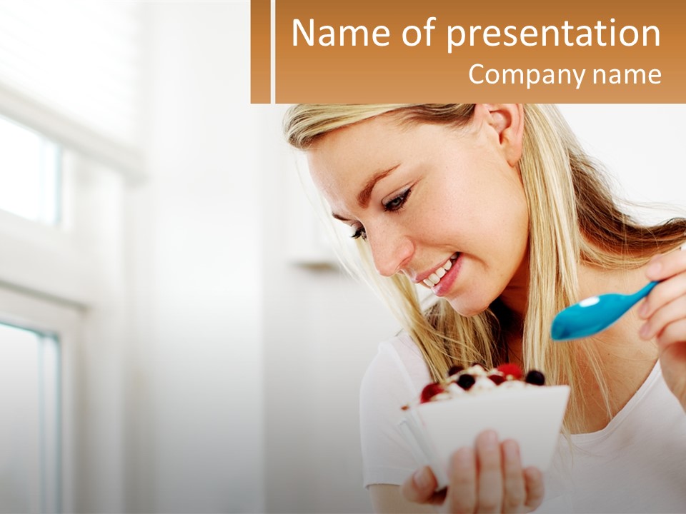 A Woman Eating A Bowl Of Food With A Spoon PowerPoint Template
