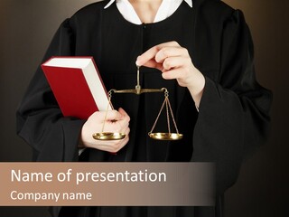A Judge Holding A Scale And A Book PowerPoint Template