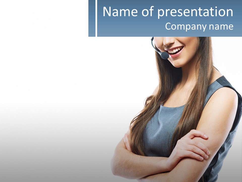 A Woman With A Headset Is Smiling PowerPoint Template