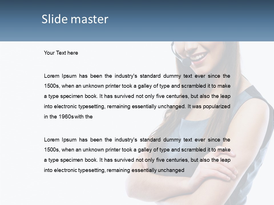 A Woman With A Headset Is Smiling PowerPoint Template