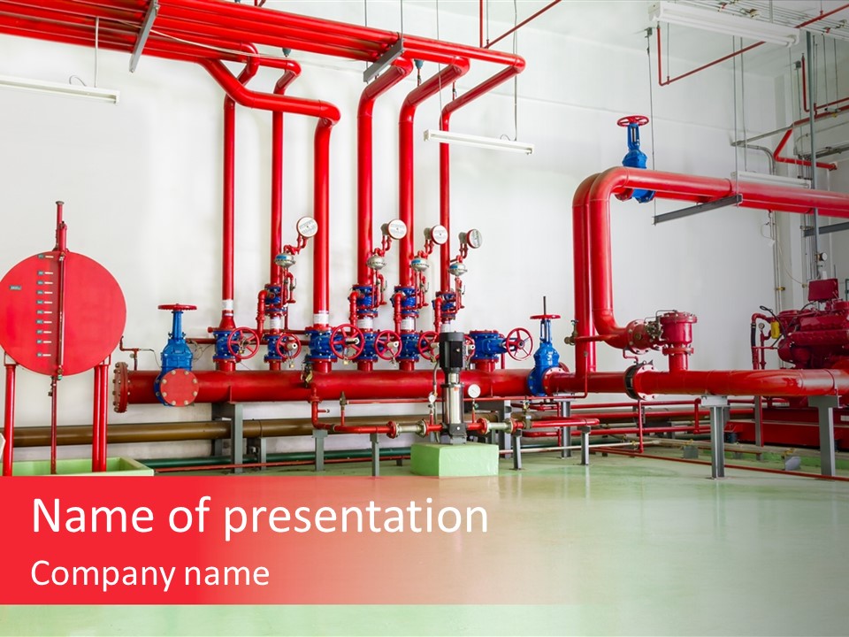 A Red And Blue Fire Hydrant Inside Of A Building PowerPoint Template