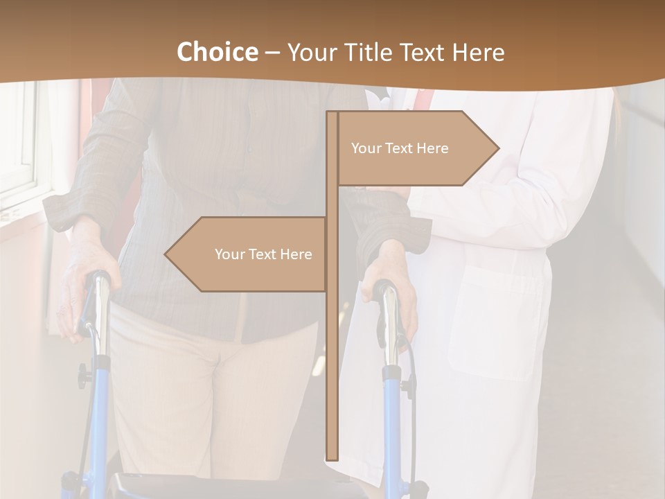 Two Women Walking Down A Hallway With A Walker PowerPoint Template